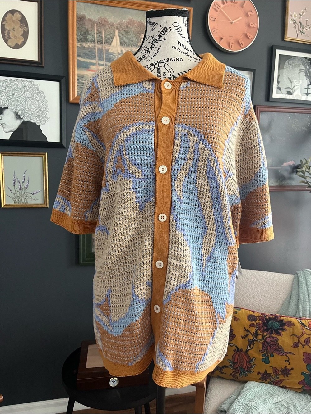 Men’s Boho Knit Printed Button-Up NWT Small